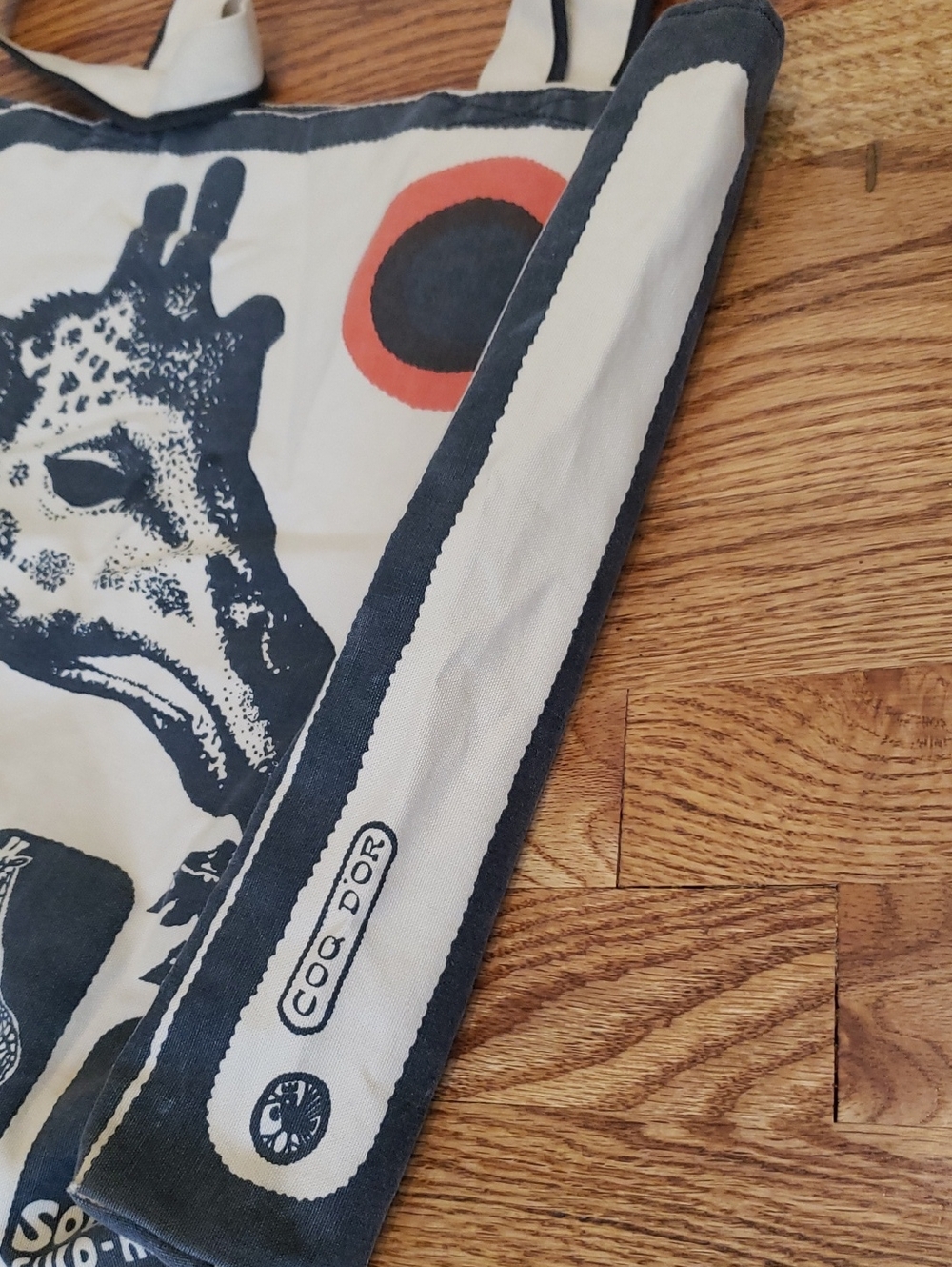 Hand Printed Giraffe Tote by COQ D'OR - 16"H X 12"W X 3" D - Picture 4 of 16